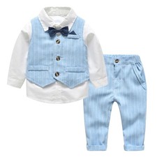 Baby Boy Suit Outfits Tuxedo Long Sleeve Gentleman Shirt Pants Vest Bowtie 3-4T