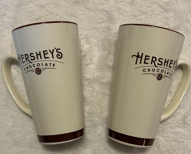 (2) Vintage Hershey's Chocolate Hot Cocoa Mugs 16 Oz 6" Coffee Tea Mocha Latte