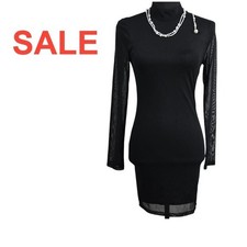 Black Mesh Panel Long Sleeve Bodycon Dress Night Out Womens S ShineStar SALE
