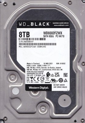 WD8002FZWX-00BKUA0  AW00 NOV/2021 ''A41B03'' 810032 8TB SATA 3.5 WESTERN DIGITAL
