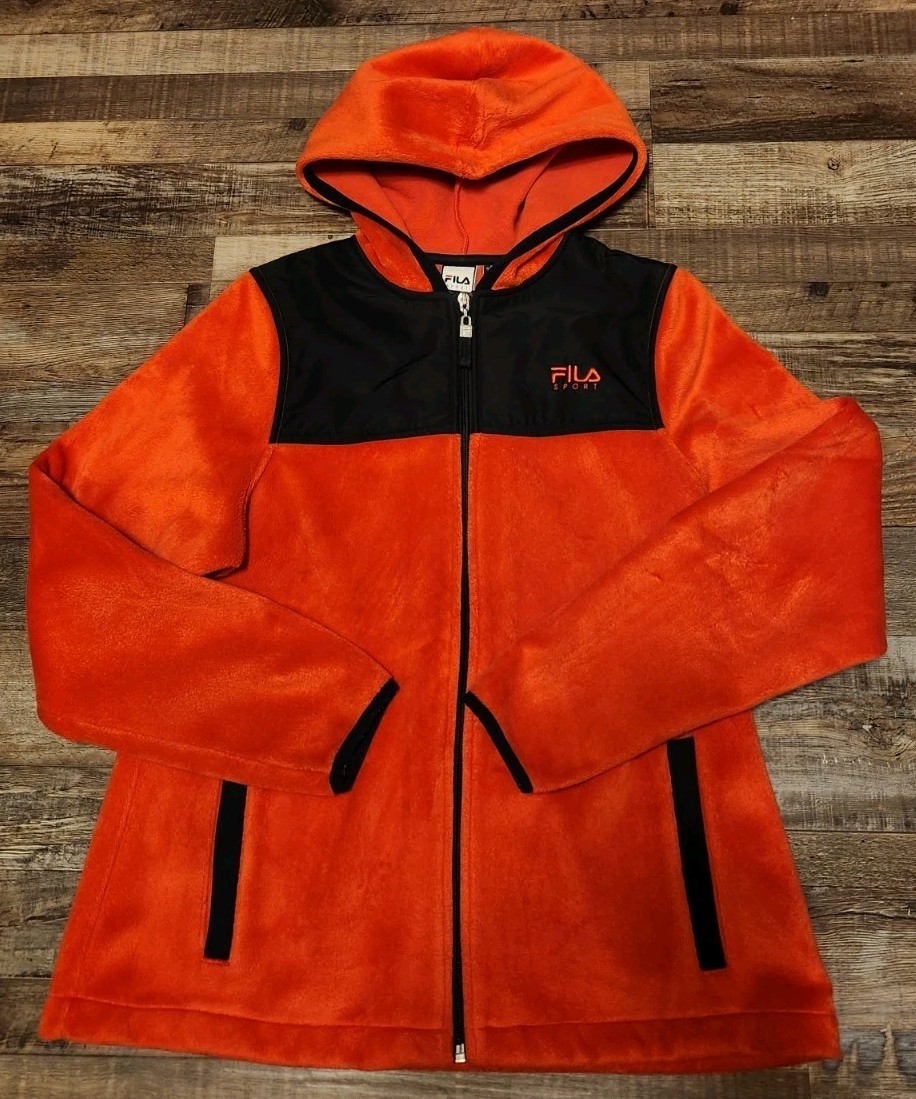 Giacca donna Fila Sport pile zip con cappuccio nero rosso M Medium