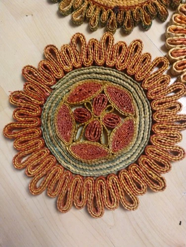 5 Vintage Raffia Trivet Straw Hot Pad Woven BOHO  Wall Hanging  image 2