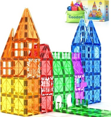 Coodoo 60 PCS Magnetic Building Tiles Kids Toys STEM Magnetic Blocks Sensory Toy
