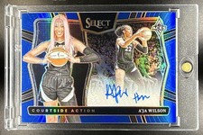 2025 WNBA Select A'ja Wilson Courtside Action Signatures Blue Prizm /49 Auto MVP