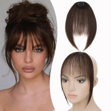 Thin Bangs Clip in on Airy French Wispy Bangs AS Remy Human Hair Extensions