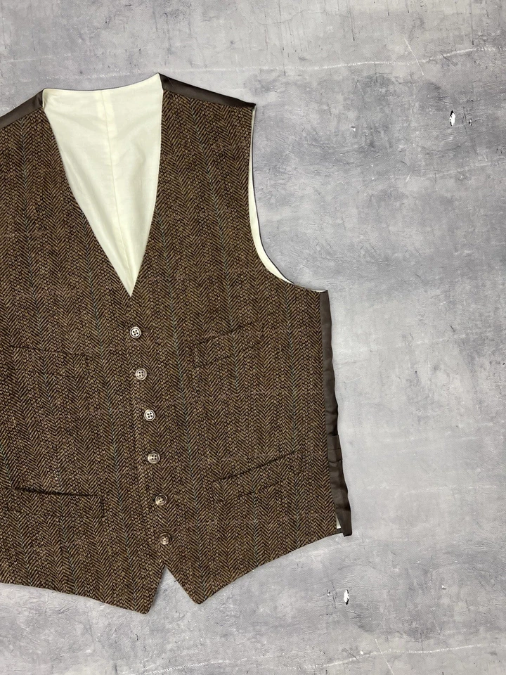 Polo Ralph Lauren Vest Waistcoat Suit Herringbone Brown Wool RARE 38R - Image 4 of 4