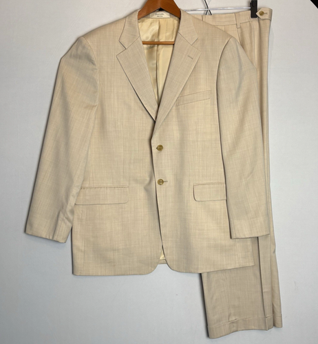 JOHN W NORDSTROM 2-Pcs Suit Estrato Solid Beige Cream Wool Jacket 44R Pants 38R