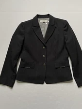 Tahari Blazer Womens 8P Black Pinstriped Peak Lapel Jacket Lined Arthur Levine