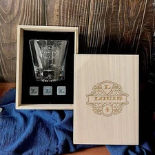Engraved 280ml Rock Mountain Whiskey Glass & 3 Ice Stones Set Wooden Box
