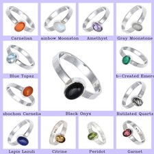 Natural Black Onyx Gemstone Jewelry 925 Sterling Silver Band Ring For Girls