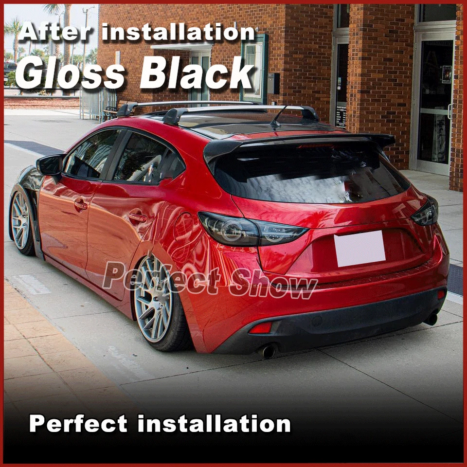 For Mazda 3 Axela Sport Hatchback 2014-17 Gloss Black Rear Roof Spoiler Lip Wing - Image 2 of 4