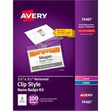 Avery Clip-style Name Badges 100 AVE74461 8 inserts per sheet 2 1/4"x 3 1/2"