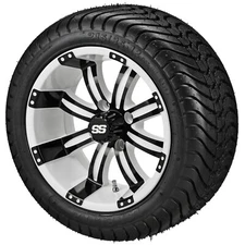 (4) Golf Cart 215/35-12 LSI Elite Low Pro Tire on 12x7 White/Black Tempest Wheel