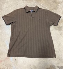 Chaps Brown Polo Dress Shirt  90s XXL Short Sleeve Navy Crest Embroidery Collar