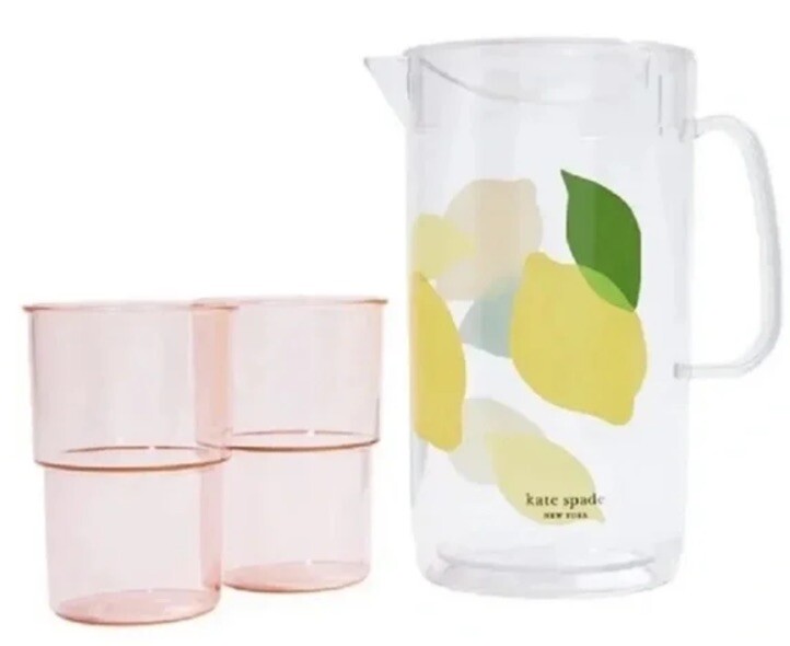 Kate Spade New York Nesting Pitcher Set with Water Pitcher and 2 Reusable Cups