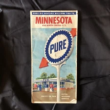 Vintage 1960 Minnesota Road Map Pure Oil Co. Travel Gas Station Code "60-B" USA