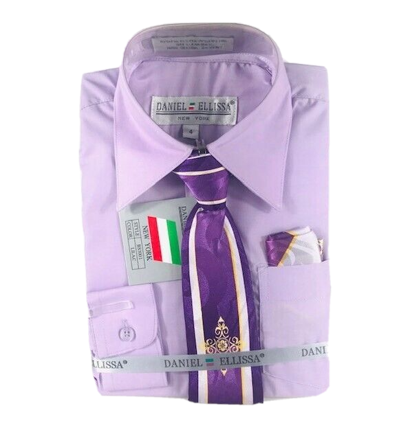 Daniel Ellissa Boys Lavender Dress Shirt Lavender Gold Cream Tie Hanky