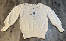 Vintage 80s Beaded Sweater Womens Medium Mirror Pullover Sequins Ribbed Padded