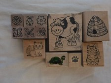 Animal-Themed Wooden Rubber Stamps Set of 12 New Gently Used Pet Wildl