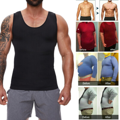 Men Slimming Body Shaper Gynecomastia Belly Control Vest Top Compression  Shirt