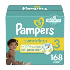 168 Count Size 3 Pampers Swaddlers Diapers (13-26 lbs) Absorbent, Keeps Baby Dry
