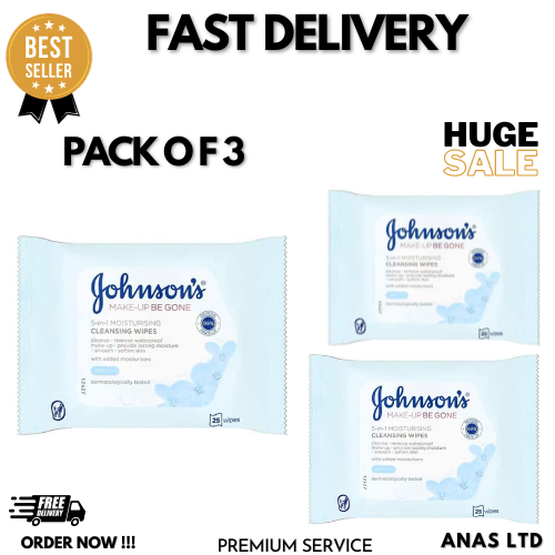 Johnson's Face Care Makeup Be Gone Moisturising Wipes, Pack of 3x 25 UK