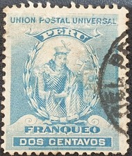 Peru 1896-1900 2c. blue Perf.12 "Atahualpa" used stamp #S1268#
