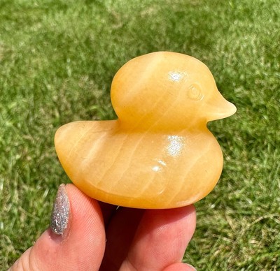 Yellow Calcite Duck, Hand Carved Stone Duck, Natural Yellow Calcite from Mexico