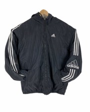 Vintage Adidas Hooded Puffer Jacket Classic Sleeve Logo Spellout Size L Full Zip