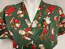 Nurse Scrub Cap Sleeve Christmas Old World Santa Medical Hospital Nursing Green