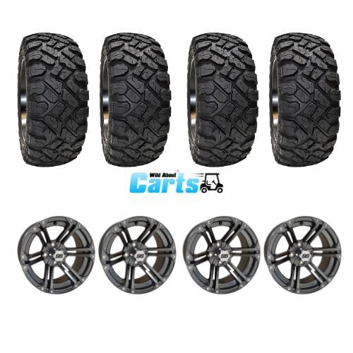 14" Gun Metal Golf Cart Wheels/Rims on Tires Combo (23x10-14 DOT) Set of 4