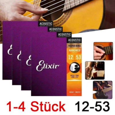 ELIXIR 1-4x 6 Saiten Elixier Akustikgitarrensaiten Nanoweb Phosphor Bronze 12-53 16052