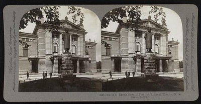 Statue of Henrik Ibsen in front of National Theatre, Christiania, Norway 1906
