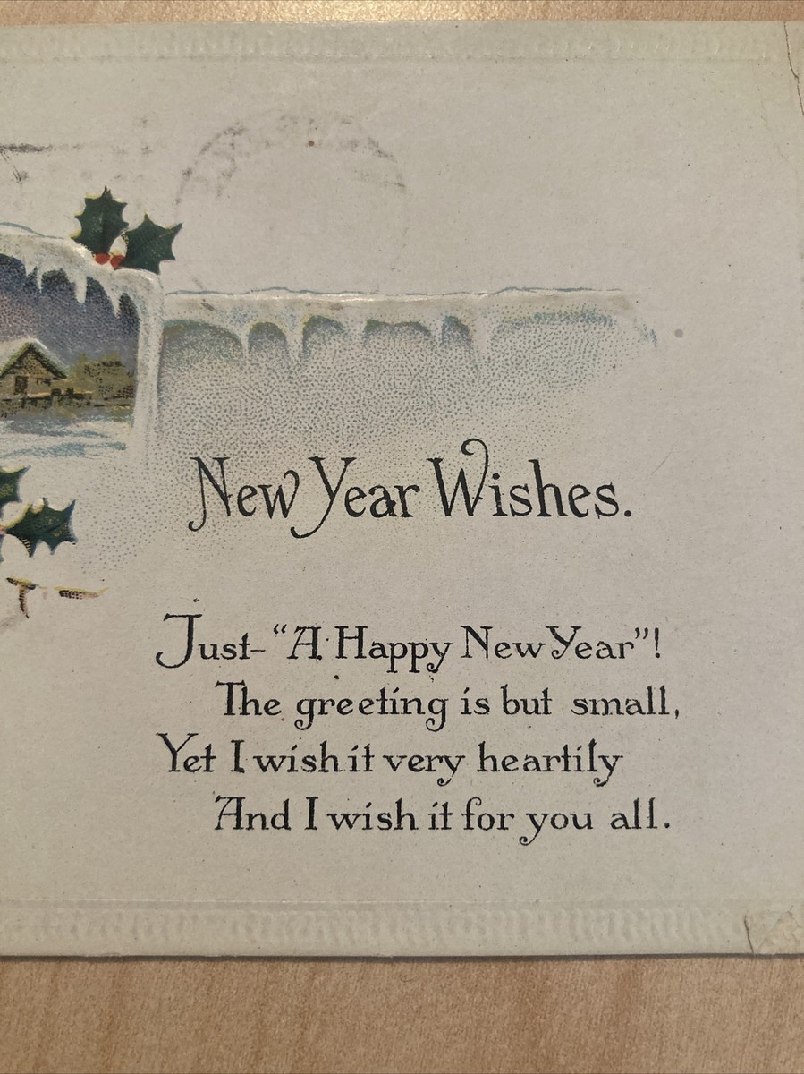 Postcard, Vintage 1917 Happy New Year Wishes Greetings Winter