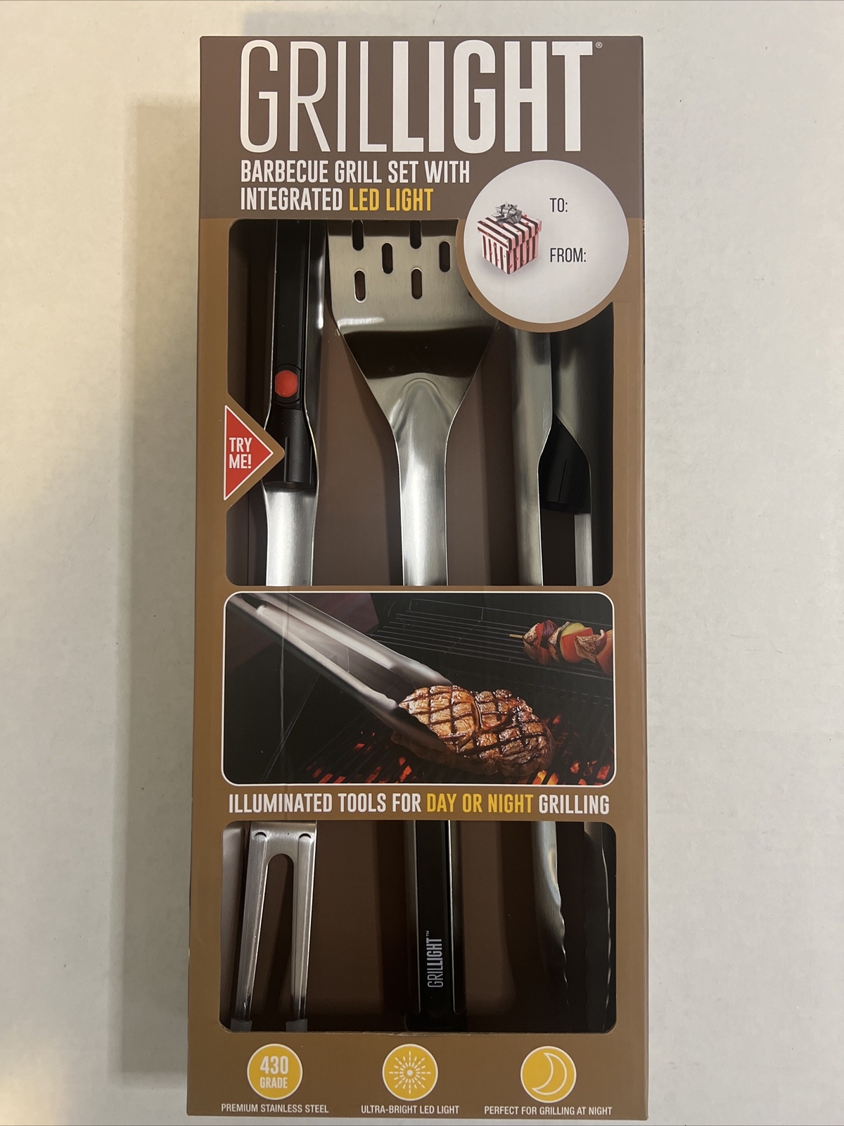 Juego de 3 parrillas para barbacoa de acero inoxidable con luces LED integradas