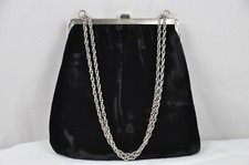 Vintage black velvet evening purse with flower accents chain strap unbranded