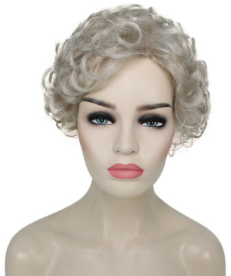 Monroe - Curly Kanekalon Synthetic Fiber Full Wig, 4 - 4.5 in, Light Silver Grey
