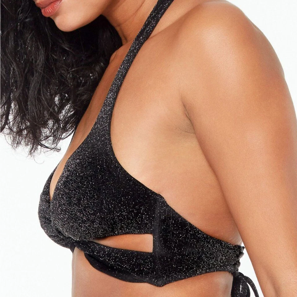 Top de bikini Bar III Shimmer Twist-Halter, negro, talla pequeña Foto 3 de 4