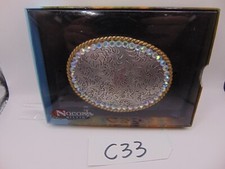 Nocona Belt Buckle Silver Tone Rodeo Crystal Floral 3 1/2" Wide in Box