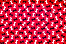 BTY DOG OR CAT BLACK  WHITE SMALL BONES RED 100 COTTON FLANNEL FABRIC 42X36"