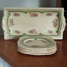 Art Deco New Hall Hanley Sandwich/Cake Plate + 5 Cake Plates Pattern 1274 Good