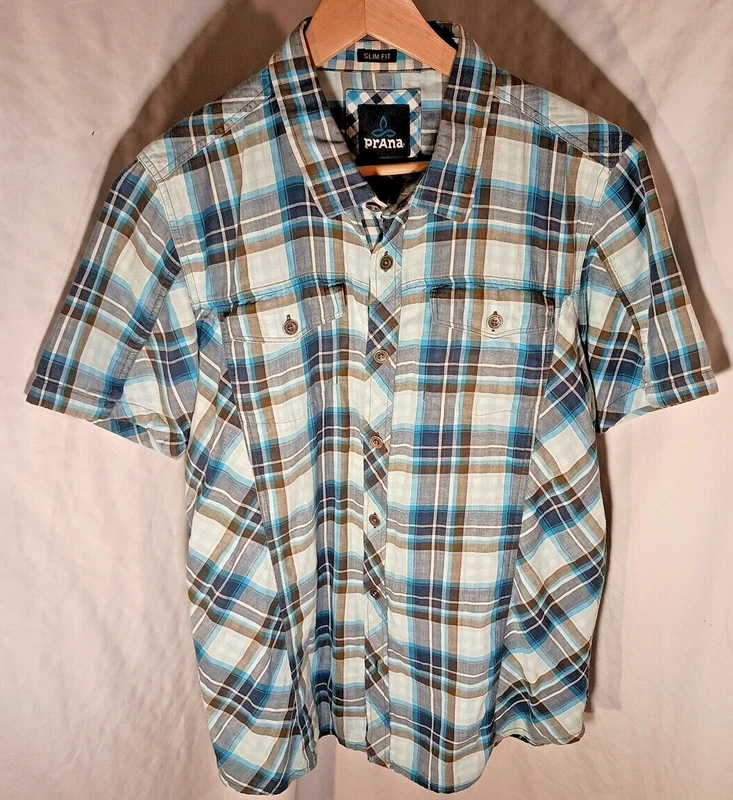 prana short sleeve plaid shirt