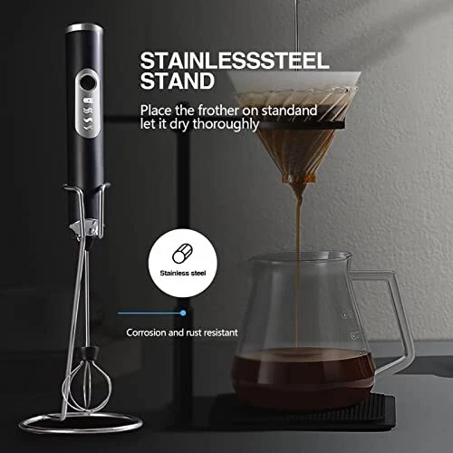 Milk Frother Handheld Frother For Coffee with 2 Heads Equipped with support 3...