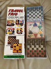 Vtg Travel Trio 3 Plastic Pocket Travel Games Sealed New Chinese Checkers Chess