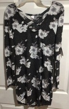NO BOUNDARIES Gray White Long Sleeve Floral Knit Dress Size L 11-13 NWT