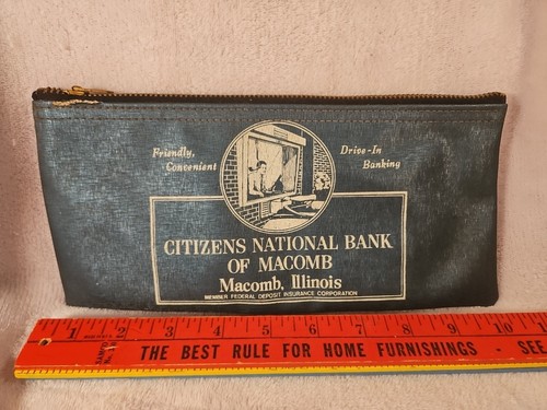 Citizens National Bank Macomb Illinois Vintage Bank Bag Money Deposit Used