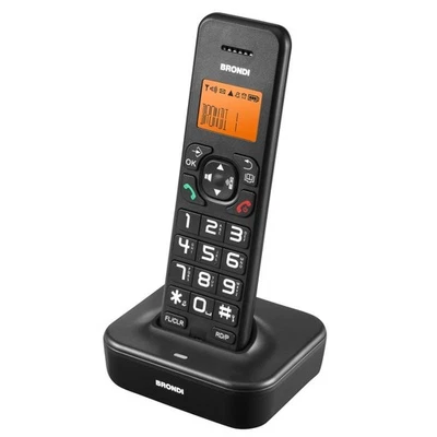TELEFONO CORDLESS BRONDI BRAVO STAR PER ANZIANI TASTI GRANDI VIVAVOCE NUOVO NERO