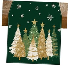 Christmas Table Runner 13x72 Inch, Xmas Trees Snowflakes 13" x 72" Green