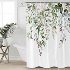 Sage Green Eucalyptus Shower Curtain for Bathroom, Spring Floral Waterproof C...