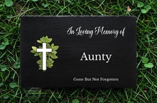 Slate Memorial Grave Marker Grave Plaque Remembrance Cross Design (UV PRINTED)